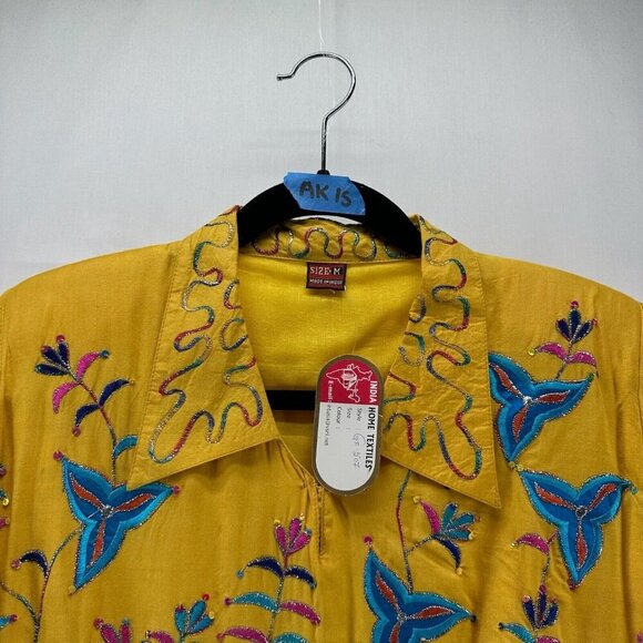 India Home Textile Dress Womens Sz M Golden Yellow Long Sleeve Lined Embroidered - Picture 12 of 12